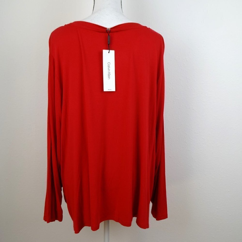 Calvin Klein Twist Front Knot Top Plus Women's 3X Red Long Sleeve Stretch - Picture 6 of 8